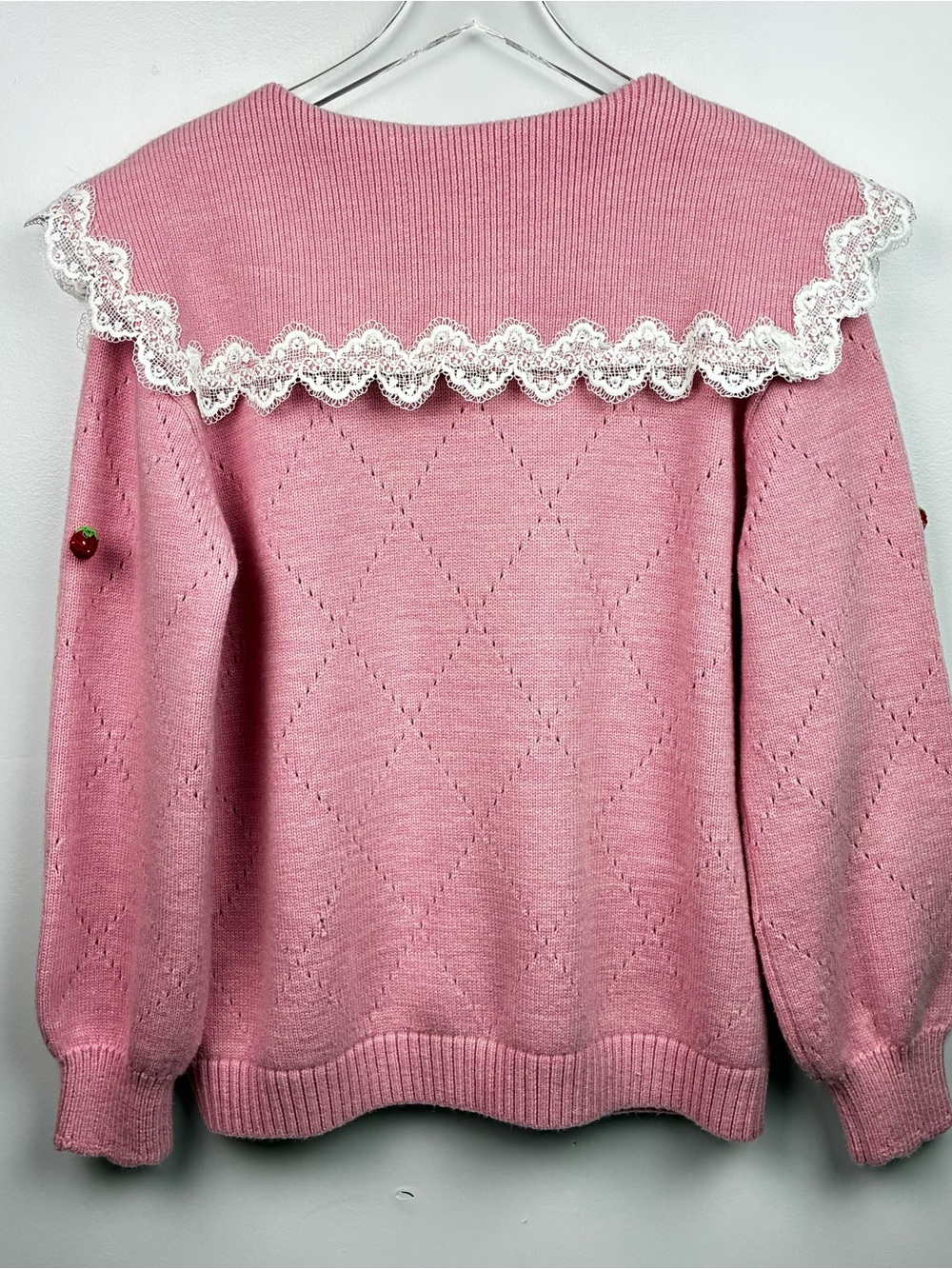 Ledin Sweet Strawberry Sweater Coat - 3D Strawberries Lace Collar - Fabulous!! - Picture 3 of 7